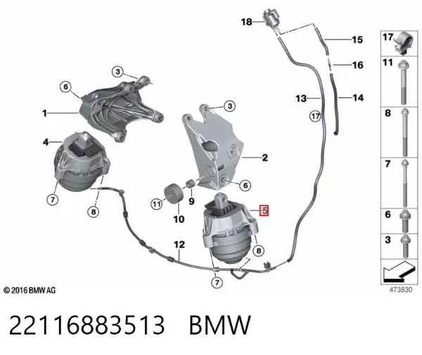 Coxim (suporte) esquerdo de motor 22116883513 BMW