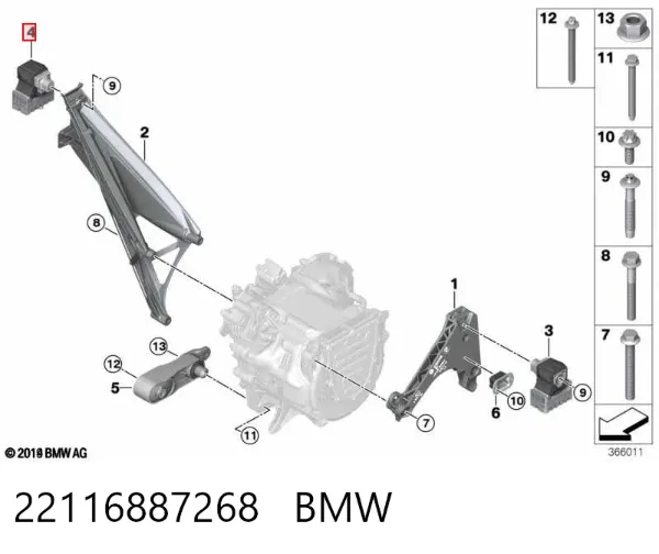 Coxim (suporte) direito de motor 22116887268 BMW