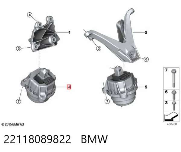 Coxim (suporte) direito de motor 22118089822 BMW