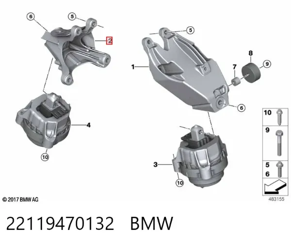 Consola de coxim (apoio) direita de motor 22119470132 BMW