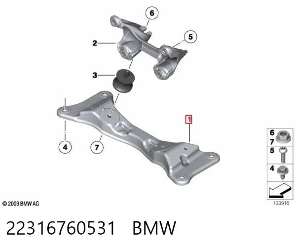 Viga de fixação da caixa de mudança 22316760531 BMW