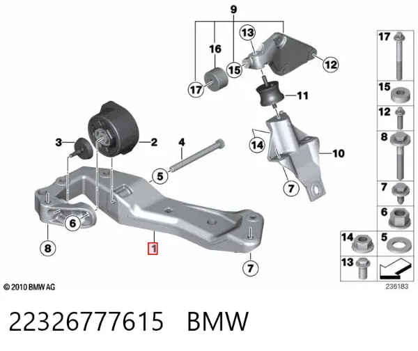 Viga de fixação da caixa de mudança 22326777615 BMW
