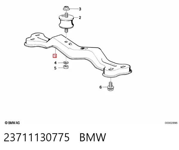 Viga de fixação da caixa de mudança 23711130775 BMW