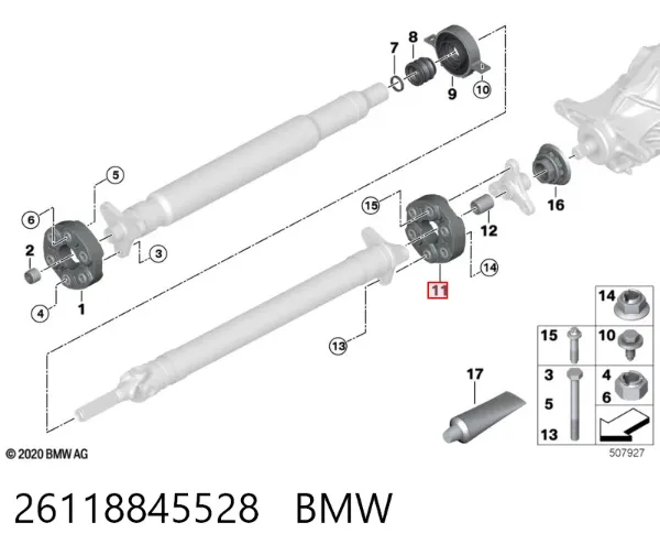 Acoplamento elástico do veio de transmissão 26118845528 BMW