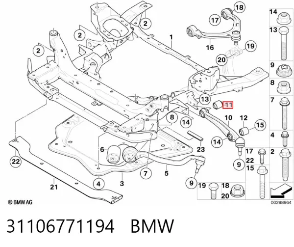 Bloco silencioso dianteiro do braço oscilante inferior 31106771194 BMW