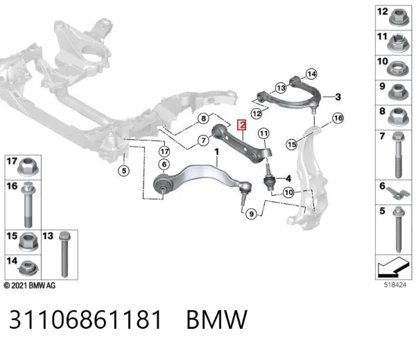 Braço oscilante inferior esquerdo de suspensão dianteira 31106861181 BMW