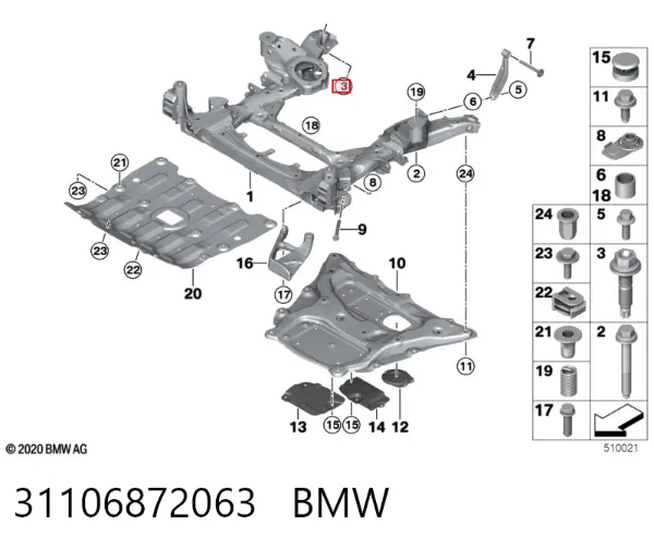 Parafuso de fixação de braço oscilante dianteiro, inferior 31106872063 BMW
