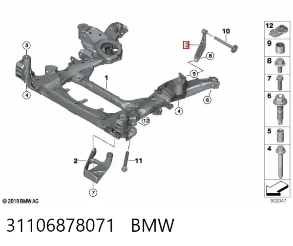 Braço oscilante inferior esquerdo de suspensão dianteira 31106878071 BMW