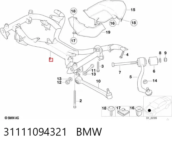 Viga de suspensão dianteira (plataforma veicular) 31111094321 BMW