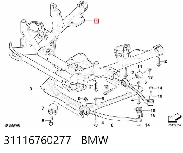 Viga de suspensão dianteira (plataforma veicular) 31116760277 BMW