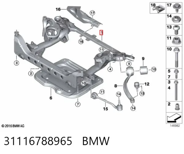 Viga de suspensão dianteira (plataforma veicular) 31116788965 BMW