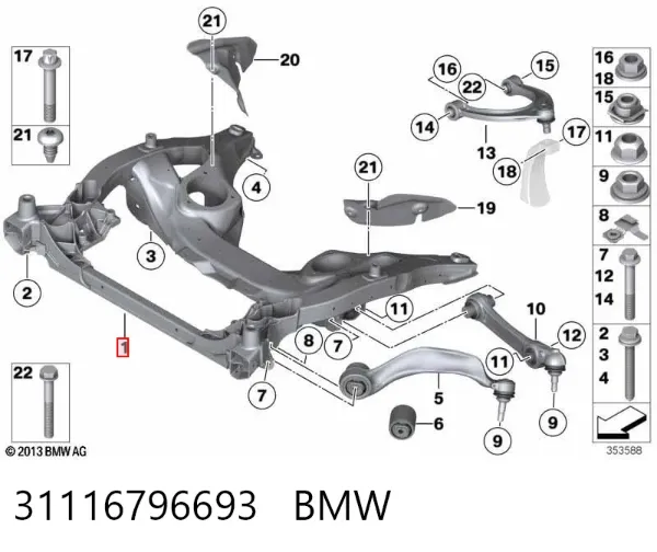 Viga de suspensão dianteira (plataforma veicular) 31116796693 BMW