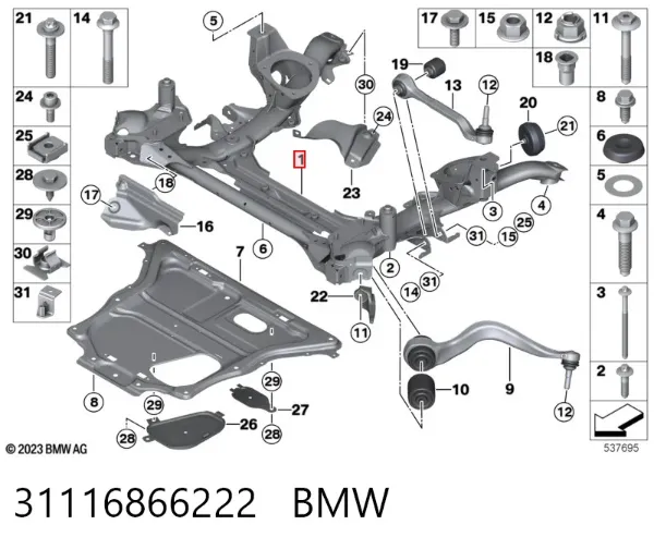 Viga de suspensão dianteira (plataforma veicular) 31116866222 BMW
