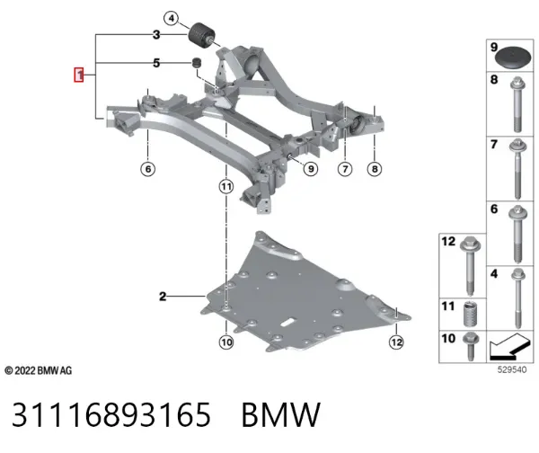 Viga de suspensão dianteira (plataforma veicular) 31116893165 BMW