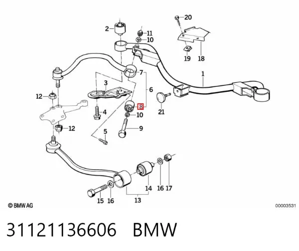 Bloco silencioso dianteiro do braço oscilante superior 31121136606 BMW