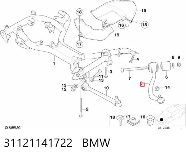 Braço oscilante inferior direito de suspensão dianteira 31121141722 BMW