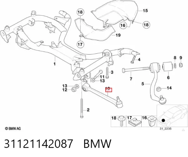 Braço oscilante inferior esquerdo de suspensão dianteira 31121142087 BMW