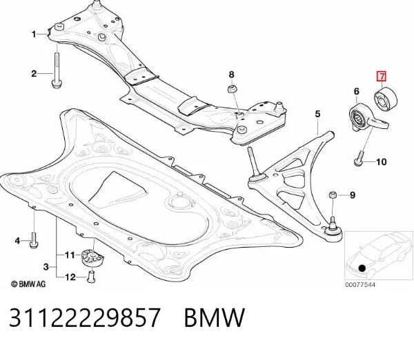 Bloco silencioso dianteiro do braço oscilante inferior 31122229857 BMW