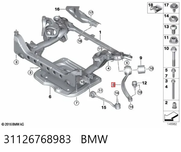 Braço oscilante inferior esquerdo de suspensão dianteira 31126768983 BMW