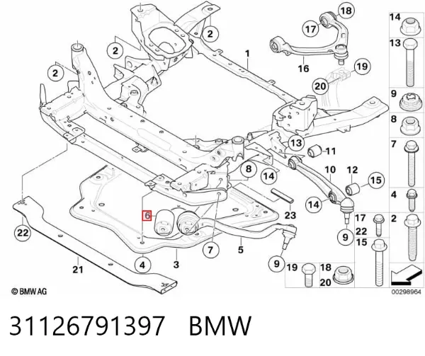 Bloco silencioso dianteiro do braço oscilante inferior 31126791397 BMW