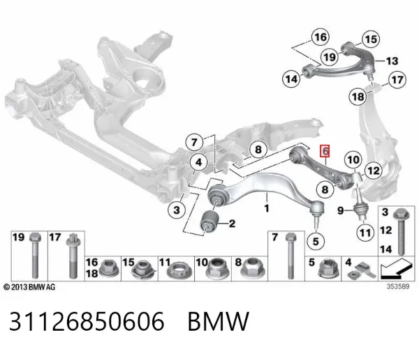 Braço oscilante inferior direito de suspensão dianteira 31126850606 BMW