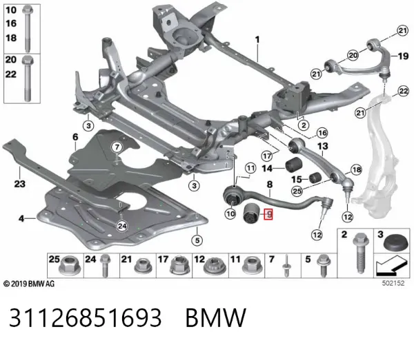 Bloco silencioso dianteiro do braço oscilante inferior 31126851693 BMW