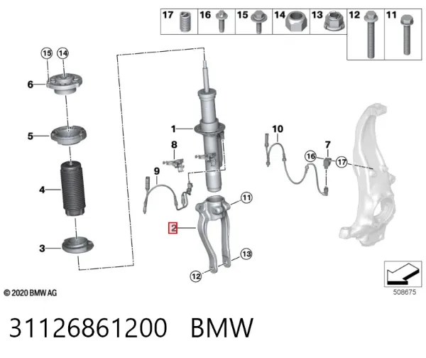 Forquilha inferior direita de amortecedor dianteiro 31126861200 BMW