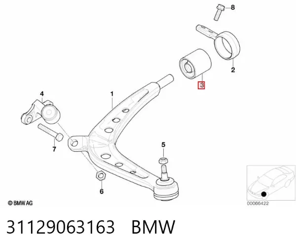 Bloco silencioso dianteiro do braço oscilante inferior 31129063163 BMW