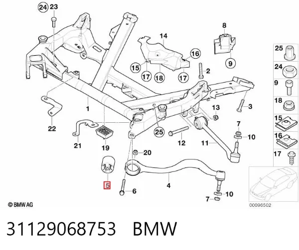 Bloco silencioso dianteiro do braço oscilante superior 31129068753 BMW