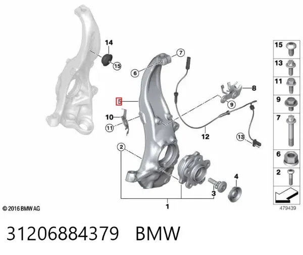 Pino moente (extremidade do eixo) dianteiro esquerdo 31206884379 BMW