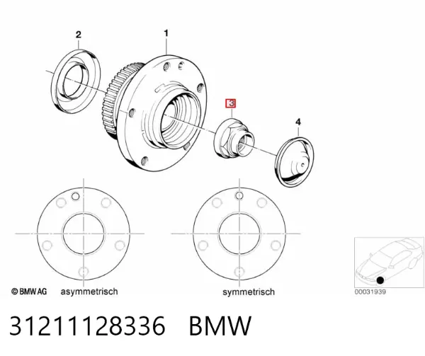 Porca de cubo dianteiro 31211128336 BMW