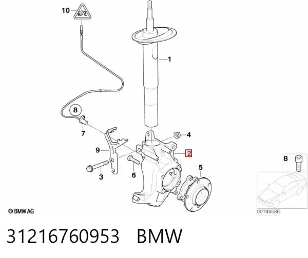 Pino moente (extremidade do eixo) dianteiro esquerdo 31216760953 BMW