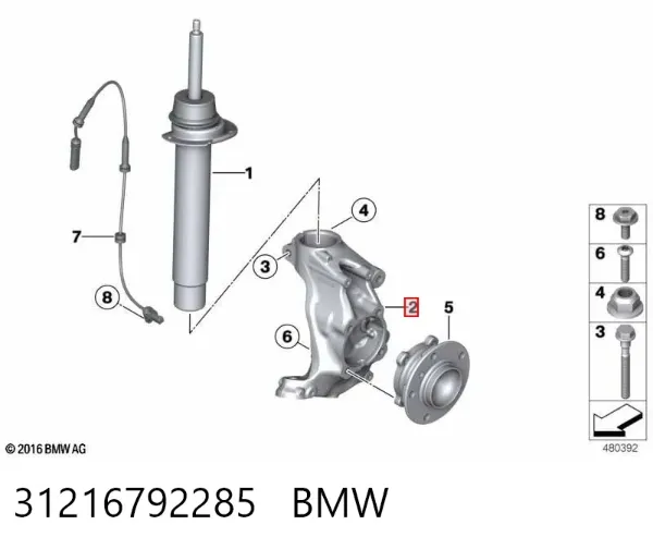 Pino moente (extremidade do eixo) dianteiro esquerdo 31216792285 BMW