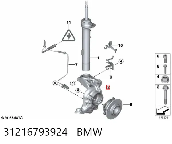Pino moente (extremidade do eixo) dianteiro direito 31216793924 BMW