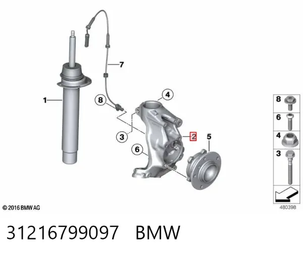 Pino moente (extremidade do eixo) dianteiro esquerdo 31216799097 BMW