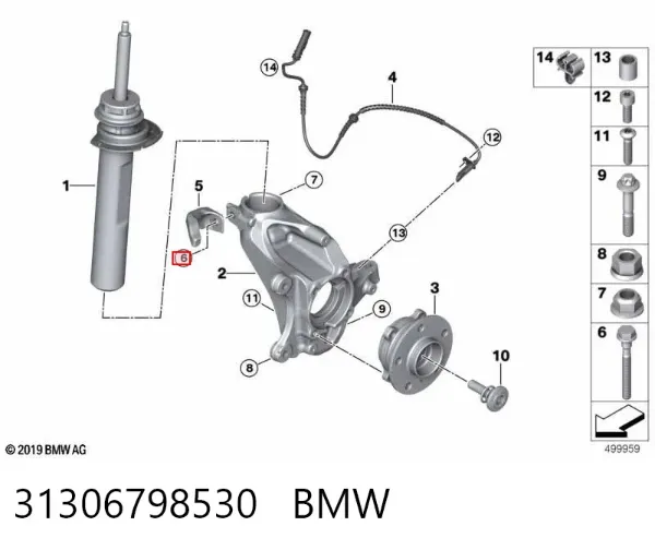 Parafuso de fixação de braço oscilante dianteiro 31306798530 BMW