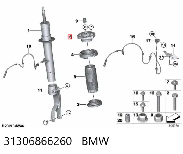 Suporte de amortecedor dianteiro 31306866260 BMW