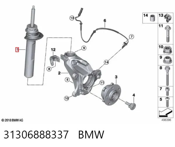 Amortecedor dianteiro esquerdo 31306888337 BMW