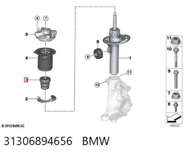 Pára-choque (grade de proteção) de amortecedor dianteiro + bota de proteção 31306894656 BMW