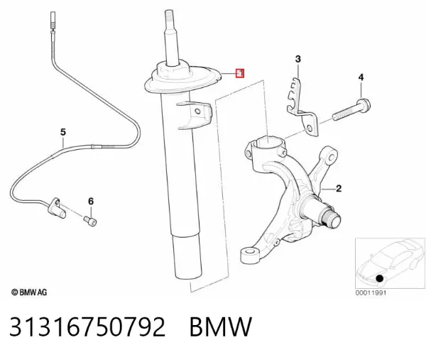 Amortecedor dianteiro direito 31316750792 BMW