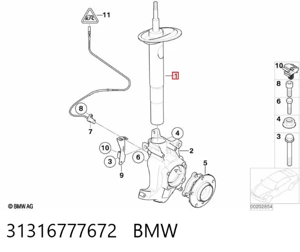 Amortecedor dianteiro direito 31316777672 BMW