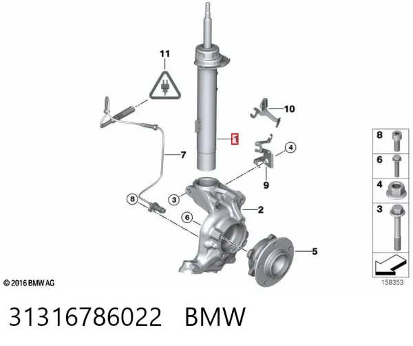 Amortecedor dianteiro direito 31316786022 BMW