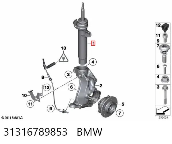 Amortecedor dianteiro esquerdo 31316789853 BMW