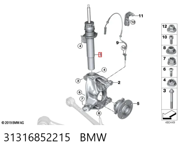 Amortecedor dianteiro esquerdo 31316852215 BMW
