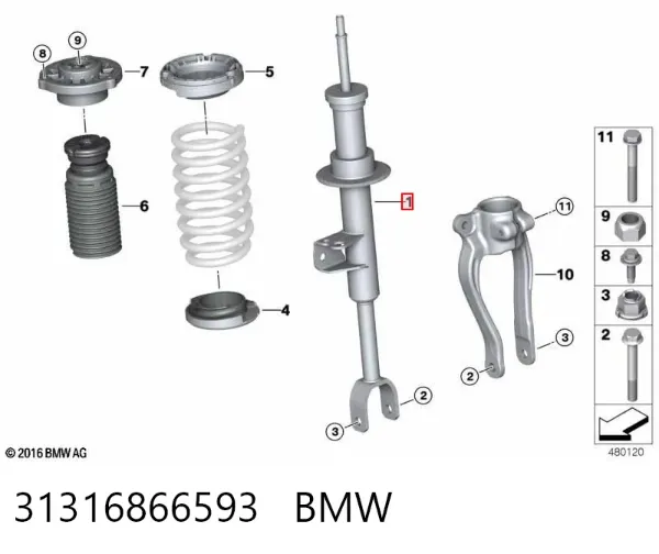 Amortecedor dianteiro direito 31316866593 BMW