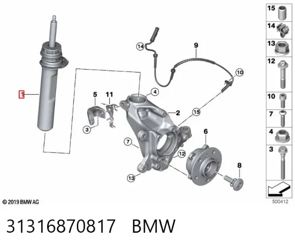 Amortecedor dianteiro esquerdo 31316870817 BMW