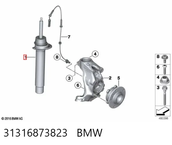 Amortecedor dianteiro 31316873823 BMW