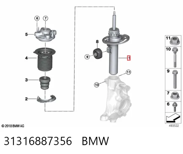 Amortecedor dianteiro direito 31316887356 BMW