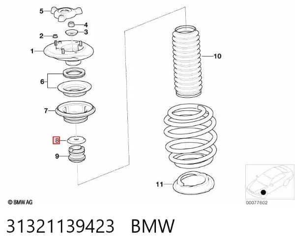 Rolamento de suporte do amortecedor dianteiro 31321139423 BMW