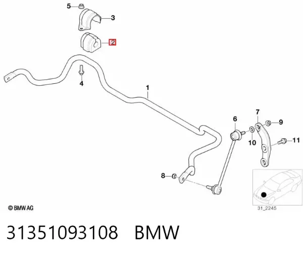 Bucha de estabilizador dianteiro 31351093108 BMW